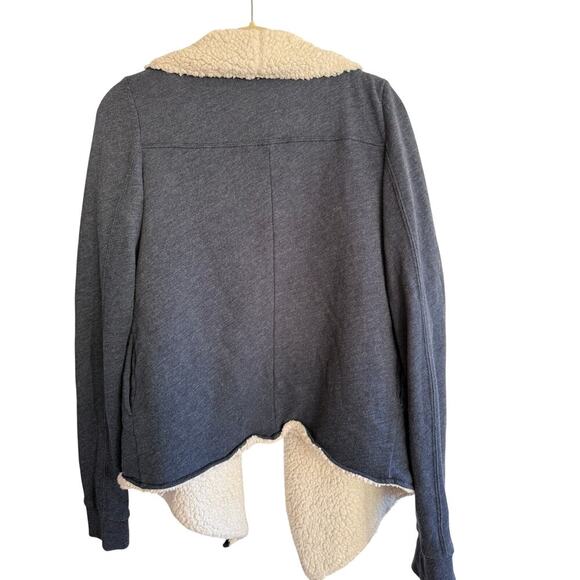 Abercrombie & Fitch Sherpa-Lined Y2K Open Front Navy Jacket Cardigan M/L - Picture 3 of 5